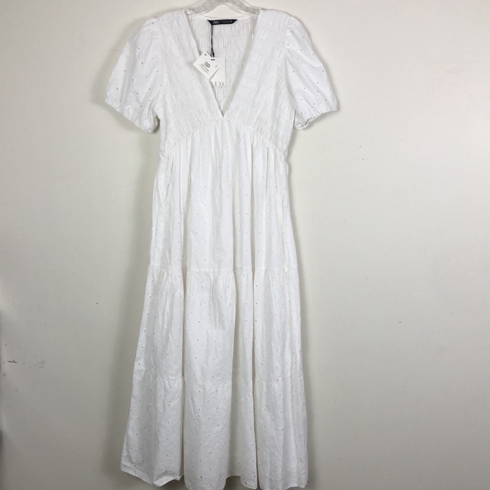 Zara. Puff Sleeve Maxi V-Neck Dress